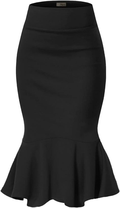 Womens Premium Nylon Ponte Stretch Office Fishtail Pencil Skirt / High Waist.