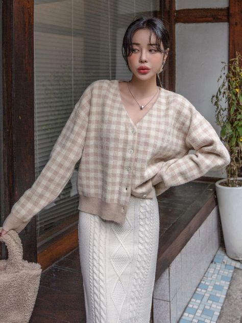 Gingham Sweater, Shoulder Cardigan, Drop Shoulder Cardigan, Gingham Pattern, Cardigans For Women, Drop Shoulder, Lace Skirt, Gingham, Cardigans