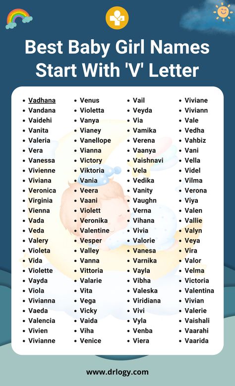 Best Girl Names Start With 'V' Letter Y2k Names Girl, V Names Girl, V Girl Names, V Names, English Names Girls, Best Baby Girl Names, Box Bayi, Indian Girl Names, Indian Baby Girl Names