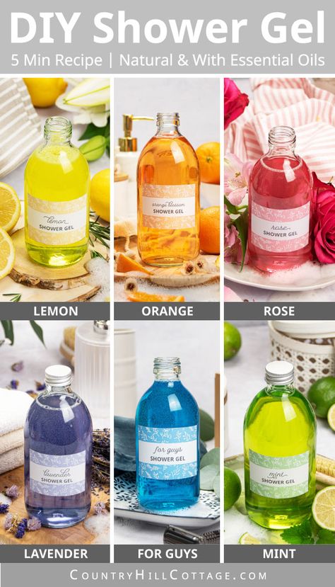 Bottles filled with homemade shower gel Homemade Shampoo Recipes Without Castile Soap, Diy Shower Gel Homemade Body Wash, Soap Marketing Ideas, Soap Bottle Packaging, Diy Body Wash With Castile Soap, Diy Shower Gel, Shower Gel Diy, Shower Gel Recipe, Homemade Shower Gel