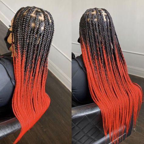 Red Knotless Braids, Red Hair Shades, Red Knotless, Ombre Braiding Hair, Cherry Red Hair, Shades Of Red Hair, Jeddah Saudi Arabia, Box Braids Hairstyles For Black Women, Red Ombre