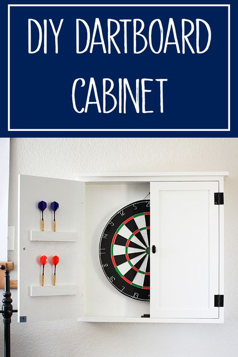 This DIY dartboard is the perfect gift idea for friends or family who enjoy games or have a game room! This beautiful dartboard cabinet conceals the dartboard when you are not using it and keeps the darts stored perfectly inside! No more lost darts or holes in the walls! The cabinet catches stray darts that would normally strike your walls! Make this for yourself or as a gift, anyone would be happy to receive this for Christmas, or their Birthday, or even a hostess gift! via @theinspiredworkshop Diy Dartboard, Dartboard Cabinet, Cabinet Catches, Dart Board Cabinet, Small Hinges, Furniture Repurpose, Floor Safe, Easy Wood Projects, Built In Bookcase