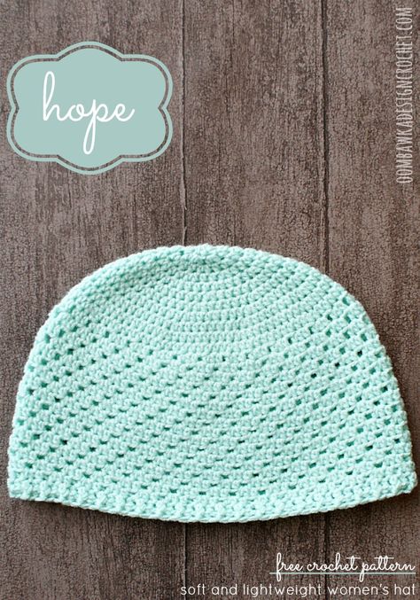 Hope for Women - free crochet pattern -  This was a request from a reader for a crochet hat to be used for patients undergoing chemotherapy ( chemo cap ) Chemo Caps Pattern, Pola Topi, Crochet Adult Hat, شال كروشيه, Crochet Hat For Women, Crocheted Hat, Crochet Hat Free, Crochet Knit Hat, Bonnet Crochet