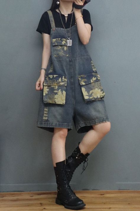 Overview: (1)Color Fading Fit &Sizing: Non-Stretchable #rompers #shorts #wideleg #jeans #overalls Androgynous Fashion Summer, Fashion Inspo Outfits Summer, Overalls Drawing, Baggy Overalls Outfit, Cottagecore Overalls, Flower Overalls, Overalls Outfit Aesthetic, Over Alls, Canvas Overalls