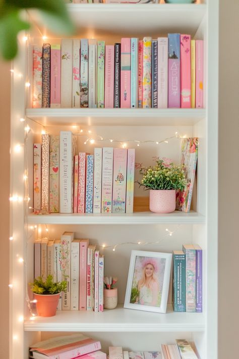 bedroom bookshelf idea Athstetic Bookshelf, Aesthetic Book Shelves Ideas, Book Shelves Ideas Decorating, Tall Shelf Decor Bedroom, Bookish Bedroom Ideas For Small Rooms, Bookshelf For Small Room, Library Book Shelves Aesthetic, Aesthetic Book Organization, Reading Inspo Aesthetic