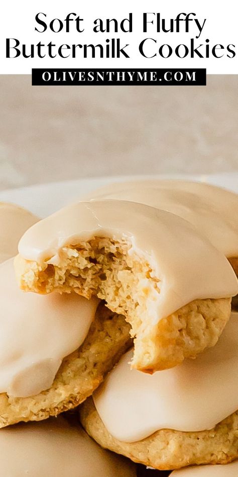 Buttermilk cookies are soft vanilla cookies with a tender, cakey crumb. Also known as Amish cookies, these buttermilk sugar cookies are topped with a sweet and slightly tangy buttermilk glaze. Things To Bake With Buttermilk, Butter Milk Cookies, Recipes With Buttermilk Easy, Cookie Recipes Using Buttermilk, Dessert Recipe With Buttermilk, Cookies Made With Buttermilk, Sugar Cookie Recipe With Buttermilk, Recipes For Buttermilk, Recipes With Buttermilk Baking