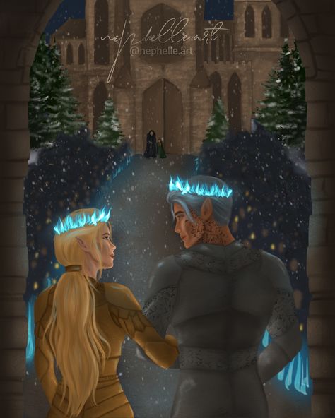 Kingdom of ash, Throne of glass, fantasy book, Sarah J maas, fan art, rowan whitethorn, aelin galathynius, orynth, gates, battle, fire crowns, couple, book Rowan And Aelin Kingdom Of Ash, Fae Fanart, Couples Dynamics, Cassian Nesta, Kingdom Of Ash, Throne Of Glass Characters, Rowan And Aelin, Sjm Universe, Throne Of Glass Fanart