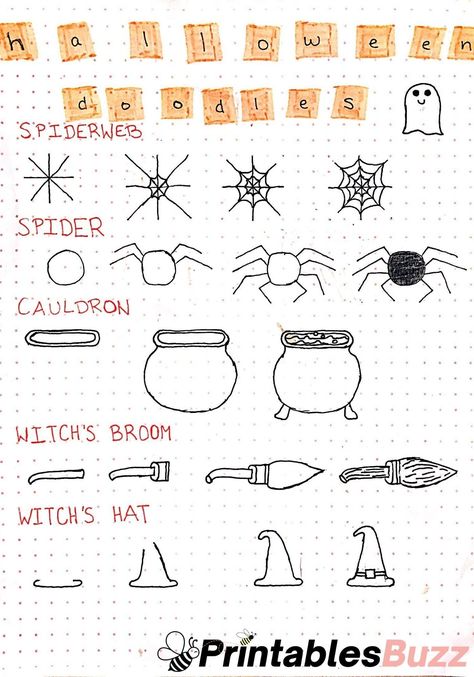 Easy Halloween Doodles Step By Step, Easy To Draw Pumpkins, Halloween Drawings Easy Step By Step, Cute Easy Halloween Doodles, Witch Doodles Easy, Easy Halloween Drawings Ideas, Halloween How To Draw Step By Step, Halloween Doodles Simple Step By Step, Cute Halloween Doodles Easy