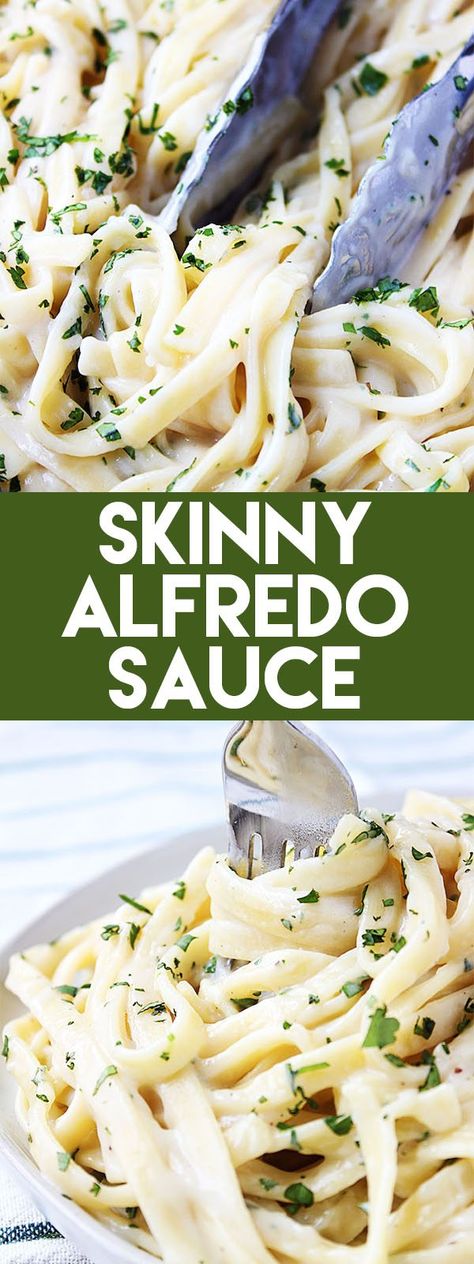 This Skinny Alfredo Sauce has all the flavor of your favorite alfredo sauce, without the calories and fat! #healthy #dinner #skinny #healthydinner #skinnydinner #pasta #alfredo #fettuccinealfredo Salsa Alfredo Receta, Alfredo Sauce Recipe Without Heavy Cream, Fetuccini Alfredo, Healthy Alfredo Sauce, Vegetarian Alfredo, Salsa Alfredo, Alfredo Sauce Recipe Easy, Alfredo Sauce Recipe Homemade, Pasta Recipes Alfredo