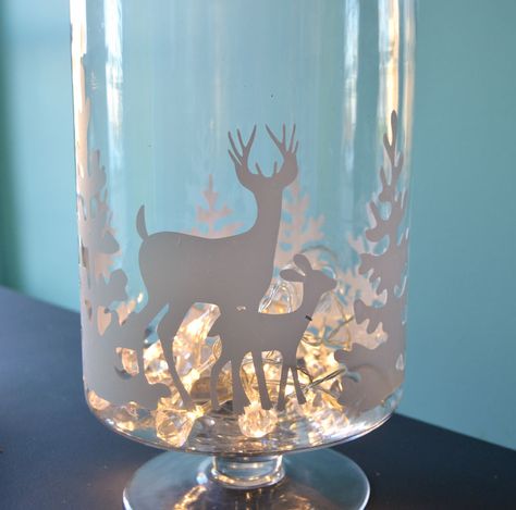 DIY Winter Glass Candle Holder-createandbabble.com Cricut Candles Vinyl Projects Christmas, Cricut Candle Wraps, Cricut Candles Vinyl Projects, Cricut Vase Ideas Vinyls, Cricut Candle Projects, Cricut Candle Holder, Glass Candle Holders Decorating Ideas, Extravaganza Party, Vinyl Candle