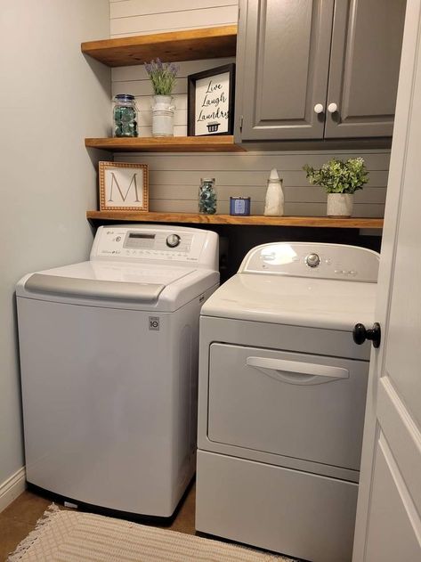 #storage #laundryroomideas Drawer Between Washer And Dryer, Laundry Room Ideas With Shelves, Laundry Room Wall Organization, Small Narrow Laundry Room Ideas, Top Load Washer Laundry Room Ideas, Laundry Room Wall Ideas, Closet Laundry Room Ideas, Laundry Room Shelves Ideas, Small Laundry Room Storage Ideas