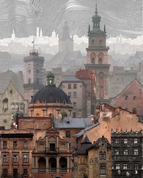 Watercolor Architecture, Turkish Art, City Landscape, Lviv, Old Buildings, City Aesthetic, Eastern Europe, Art Background, Amazing Architecture