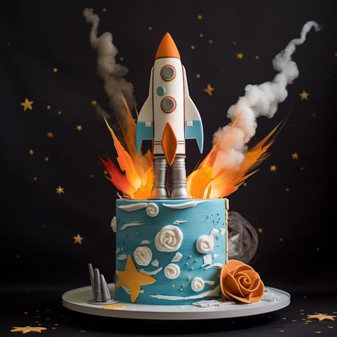 Space Shuttle Birthday Cake, Spaceship Cake Ideas, The Astronaut Cake, Rocket Cakes For Boys, Space Theme Cake Kids, Space Cake Ideas, Rocketship Cake, Space Rocket Cake, Space Themed Birthday Cake