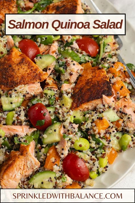 Salmon Superfood Salad, Salmon Over Salad, Salmon Edamame Salad, Salmon With Quinoa Salad, Teriyaki Salmon Salad, Quinoa Salmon Salad, Quinoa Recipes With Salmon, Quinoa Salad With Salmon, Salad Recipes With Salmon