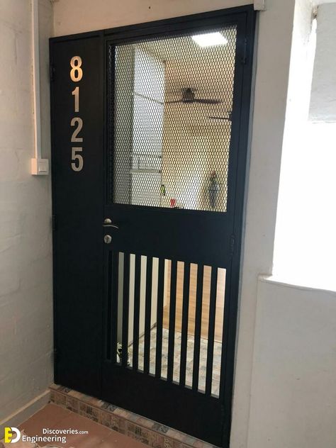 Creative Safety Door Design Ideas With Grill To Secure Your home - Engineering Discoveries Safety Door Design, Security Door Design, Entry Door Designs, Door Grill, Door Design Ideas, House Front Door Design, Home Engineering, Sliding Screen Doors, Foyer Entrance