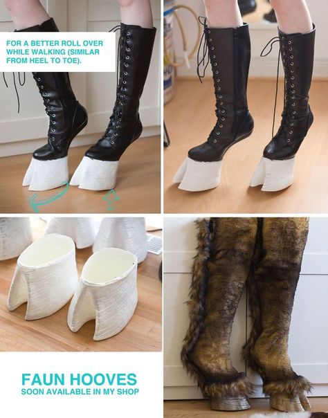 Hoof Shoes Diy, Cosplay Hooves, Faun Hooves, Satyr Costume, Hoof Shoes, Script Ideas, Hair Horn, Diy Kostüm, Shoes Diy