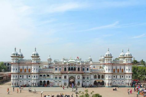 Birth Place of Mata Sita - Janaki Mandir, Dhanusa District, NEPAL   According to legends, King Janak ruled this area (called Videha) during the Ramayana period. His daughter Janaki (Sita), during her swyambar, had chosen Lord Rama as her husband, and become queen of Ayodhya. There marriage ceremony had occurred in the nearby Temple. Nepal Travel, Hindu Temple, Tourist Places, Once In A Lifetime, Tour Packages, Pilgrimage, Heritage Site, World Heritage, Tourist Attraction