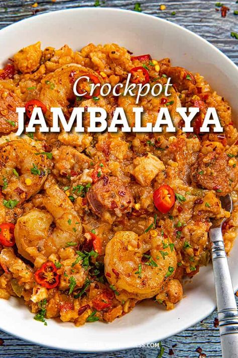 Crockpot Jambalaya Recipe, Jambalaya Crockpot, Jambalaya Recipe Crockpot, Crockpot Jambalaya, Andouille Sausage Recipes, Rice Shrimp, Jambalaya Recipe Easy, Slow Cooker Jambalaya, Sausage Crockpot