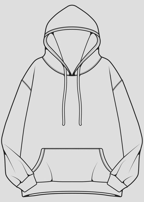 Hoodie Outline, Screen Printing Shirts Design, Hoodie Vector, Hoodie Illustration, Hoodie Template, Flat Drawings, Hoodie Drawing, Hoodie Mockup, Flat Sketches