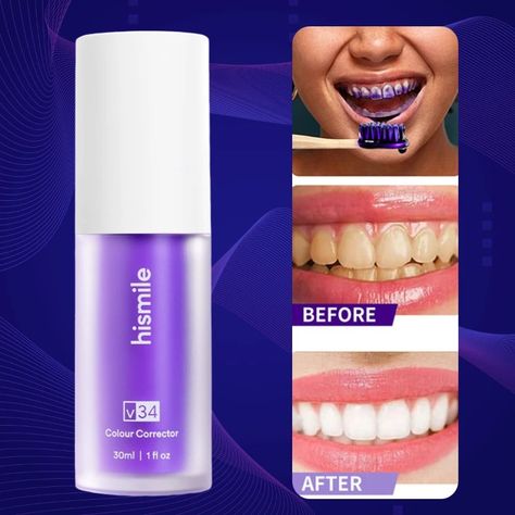 Hismile v34 Colour Corrector, Tooth Stain Removal, Teeth Whitening Booster, Purple Toothpaste, Colour Correcting, Hismile V34 V34 Colour Corrector, Hismile Teeth Whitening, Purple Toothpaste, Tiktok Products, Colour Corrector, Colour Correcting, Stained Teeth, Stain Removal, Whitening Toothpaste