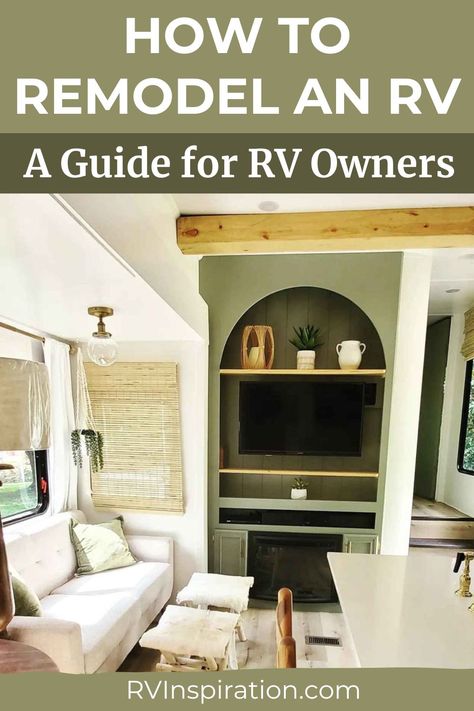 Most RV designs leave a lot to be desired. They are dark, dated, and frustratingly brown. In this in-depth guide, we will share how to remodel an RV to make it a beautiful home on wheels. We’ve been sharing tips and inspiration for remodeling RVs for years, and this guide collects everything in one place to help you work through your RV remodel one tutorial at a time. #rvinspiration #rvrenovating #rvremodel Remodeled 5th Wheel Rv Interior, Rv Homestead, Rv Bunkhouse Remodel, Cozy Trailer, Rv Color Schemes, Rv Nursery, Motorhome Makeover, Rvs Interior, Rv Skirting