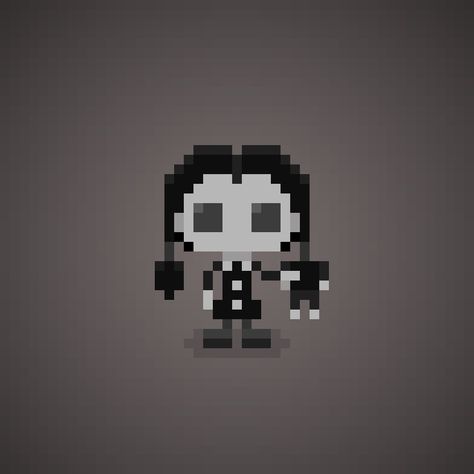 Famous Characters in Pixel Art • Wednesday Friday Addams from "the Addams Family 1964 Tv Series" #pixelart #pixel #addams #wednesday #friday #16bit #tliveactionmovie #tvseries #lisaloring #movie #1964 #blackandwhite #tv #theoluk #supernatural #horror #macabre #girl #black Wednesday Hama Beads, Addams Family Perler Beads, Wednesday Perler Bead Patterns, Wednesday Addams Pixel Art, Addams Family Pixel Art, Wednesday Addams Perler Beads, Wednesday Pixel Art, Horror Movie Pixel Art, Pixel Art Horror