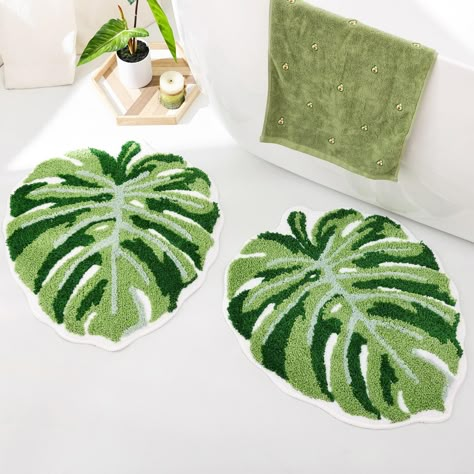 PRICES MAY VARY. COPYRIGHT RESERVED: Single Leaf bathroom mat size is 21.2 inches X 25.9 inches, the monstera pattern of the microfiber plant floor mats set will bring hawaiian and tropical style to your floors. HIGH QUALITY: The monstera leaf tufted bath mats set are made out of 100% high quality density polyester thicker microfiber material, super soft. MACHINE WASHABLE: You can keep the green leaf pattern bathroom rugs looking like new by machine washing it in cold water, and drying on low se Diy Bath Mats Ideas, Rainforest Bathroom Ideas, Jungle Theme Bathroom, Fun Bathroom Rugs, Bathroom Boho Decor, Diy Bath Mats, Leaf Bathroom, Fun Bath Mats, Jungle Bathroom