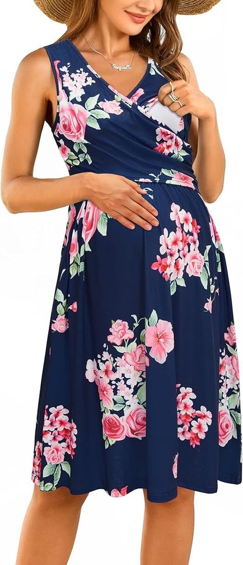 OUGES Womens V-Neck Sleeveless Summer Floral Maternity Dresses Nursing Gown Breastfeeding Dress(Floral1,XXL) at Amazon Women’s Clothing store Nursing Gown, Floral Maternity Dresses, Breastfeeding Dress, Baby Shower Dresses, Summer Floral, Amazon Women, Maternity Dresses, Maternity Clothes, Dress Brands