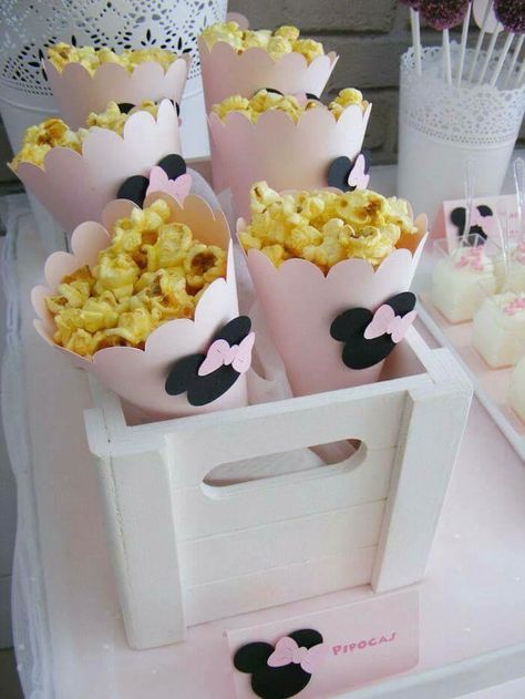 Pastel Minnie Mouse Party Decor, Minnie Mouse Popcorn, Oh Two-dles Birthday Party, Minnie Mouse Birthday Desserts, Aesthetic Minnie Mouse Party, Two-dles Birthday Party, Minnie 2nd Birthday Party, Twodoodles Birthday Party, Minnie Mouse Backdrop Ideas