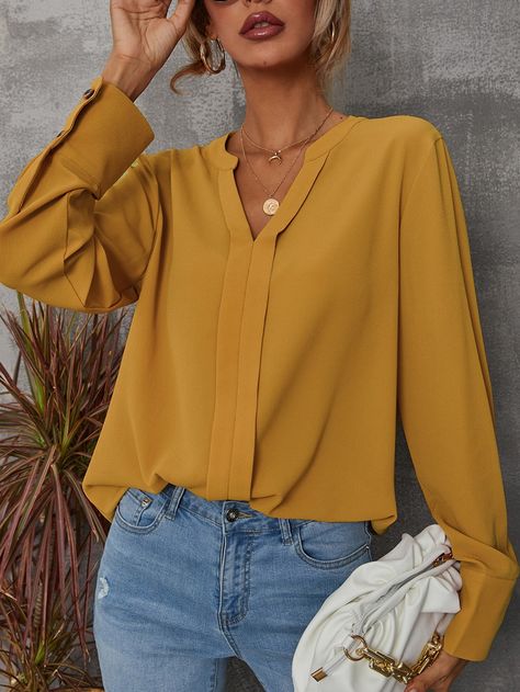 Mustard Yellow Blouse Outfit, Mustard Blouse Outfit, Yellow Shirt Outfit Women, Yellow Blouse Outfit, Yellow Shirt Outfit, Western Tops For Women, Mustard Yellow Blouse, Yellow Suit, Sewing Clothes Women