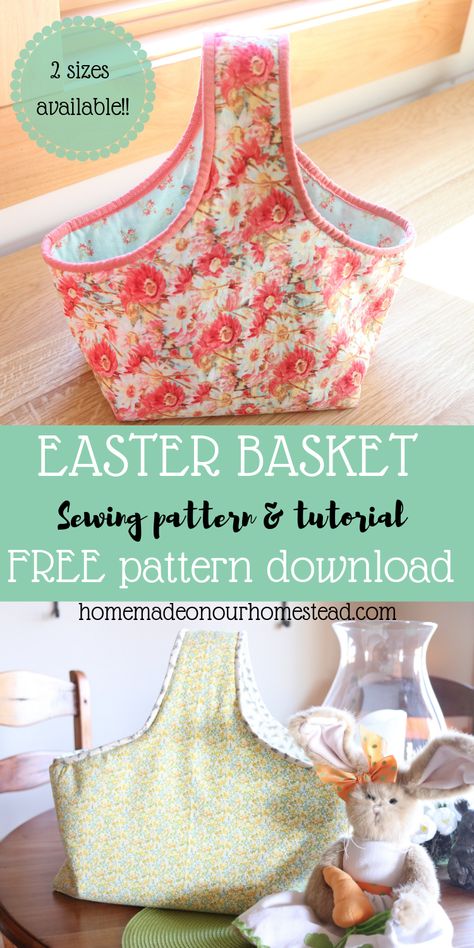 Learn how to make this adorable fabric Easter basket. Sewing pattern available in 2 sizes!! Easy to follow sewing instructions with detailed pictures to help you create these adorable Easter baskets in no time. Instant PDF sewing pattern download. Head over to the blog now to print your free pattern as well as some Easter basket gift tags! #Easterbasketsewingpattern #howtosewaneasterbasket #fabriceasterbasketsewingpattern #learnhowtosewaneasterbasket #quickandeasysewingpattern #freesewingpattern Basket Sewing Pattern Free, Easter Basket Sewing Pattern, Handy Basket, Basket Sewing Pattern, Easter Basket Pattern, Sewing Pattern Free, Free Pattern Download, Sewing Instructions, Free Pdf Pattern