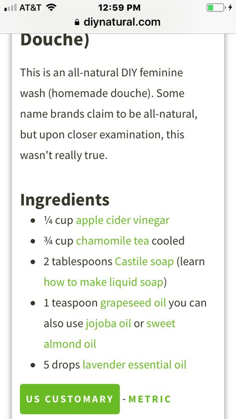 Homemade Feminine Wash, Homemade Skincare, Natural Recipes, Intimate Wash, Feminine Wash, Castile Soap, Chamomile Tea, Acne Remedies, Natural Diy