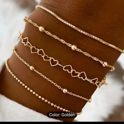 New 5pc Golden Bracelet Set Wear Alone Or Together Shein Bracelets, Every Jewels, Cute Gold Jewelry, Jewelry Inspo Gold, Dainty Jewelry Bracelets, Samaritans Purse, Jewelry For Teens, Cute Jewelry Bracelets, Gold Jewelry Bracelets