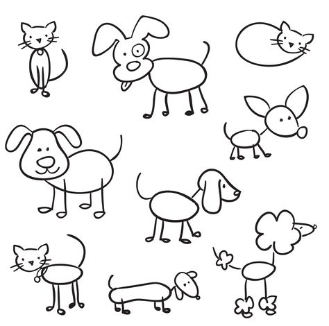 Stick Dog Drawing, Stick Cat Drawing, Stick Figure Dog Drawing, Stick Animals Drawing, Stick Figure Animals, Dog Doodle Easy, Dog Doodles Simple, Cute Stick Figure Drawings, Dog Easy Drawing