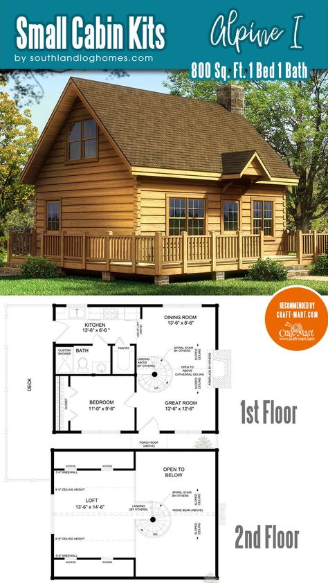 Drawing inspiration from a cozy mountain chalet, this log home plan offers a simple yet highly functional design. The centerpiece is a spacious vaulted great room, perfect for gatherings and relaxation. Cabin Kits For Sale, Small Log Homes, Tiny House Kits, Log Home Plan, Vaulted Great Room, Log Home Designs, Dream Cabin, Small Log Cabin, Log Cabin Kits