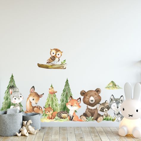 Forest Animals Wall Tattoo V410 Outstanding brand quality from SoulWall Hand Drawn | Self-adhesive, matt wall decal film that adapts perfectly to the wall surface. Child-friendly materials: The print is free of solvents and odorless Wall sticker set with forest animals. Made for you personally with love in Germany cuddly vinyl quality film satin finish unique designs for every room beautiful walls can be realized quickly Woodchip & can be removed without leaving any residue design yourself & han Woodland Wall Decals, Vinyl Decal Diy, Forest Animal Nursery, Woodland Wall, Childrens Wall Stickers, Animal Wall Decals, Forest Nursery, Deer Wall, Wall Tattoo