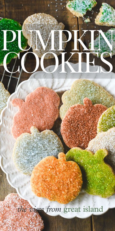 Pumpkin sugar cookies are pumpkin spice cookies with a sparkly sugar topping for a sweet crunch ~ these fall treats are perfect for Halloween! Mmm Cookies, Pumpkin Spice Cookie Recipe, Pumpkin Food, Island Recipes, The View From Great Island, Pumpkin Sugar Cookies, Enchilada Recipe, Pumpkin Spice Cookies, Heirloom Recipes