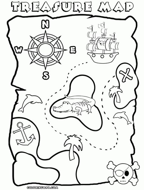 Treasure Map Coloring Pages For Kids - Ccoloringsheets.com Treasure Maps For Kids, Pirate Map, Pirate Coloring Pages, Pirate Activities, Pirate Treasure Maps, Pirate Crafts, Maps For Kids, Pirate Day, Pirate Birthday Party