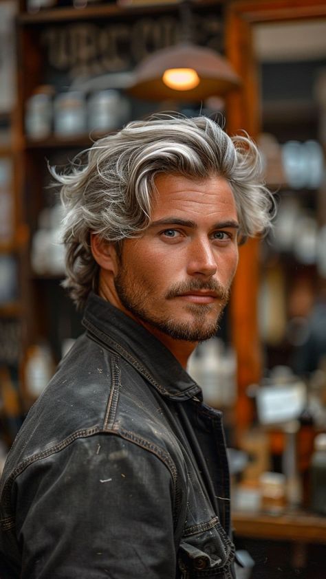 Gray Haired Men, Long Silver Hair Men, Salt And Pepper Hair Mens, Long Grey Hair Men, Men With Silver Hair, Men’s Long Straight Hairstyles, White Hair Guy, Men’s Hair, Grey Hair Color Men