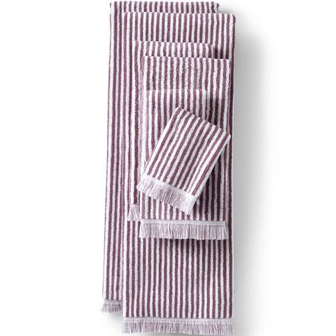 This 100% cotton towel set delivers striped delight alongside a weight substantial enough to keep you wrapped in comfort. The dimension doesn't end with the stripes though. The inch and a quarter fringe border creates an elevated look, too. Hand Towels Ideas, Striped Delight, Stripe Towel, Condo Bathroom, Bath Hooks, Striped Bath Towels, 2024 Wishlist, Towel Rug, House Accessories