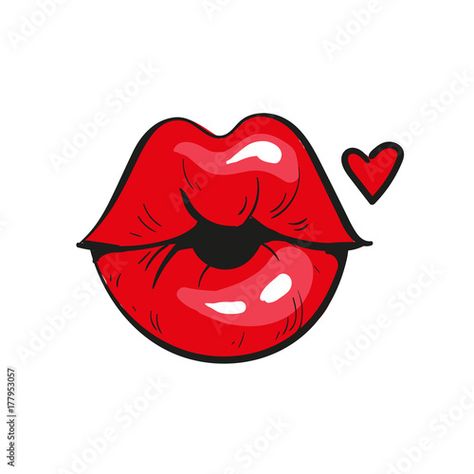 Stock Image: Sexy red lips in a kiss of love. And red heart, isolated on white. Vector illustration. Kiss Illustration Lips, Kisses Illustration, Red Lips Illustration, Kiss Illustration, Lips Illustration, Pop Art Lips, Lips Painting, Lip Wallpaper, Lips Drawing