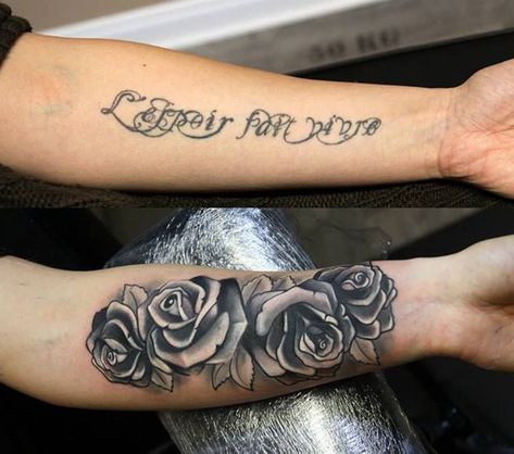 Tattoo Cover Up Ideas For Women Before And After, Inside Forearm Tattoo Women Cover Up, Tattoo Name Cover Up Ideas, Flower Cover Up Tattoo Before And After, Arm Cover Up Tattoos For Women, Lettering Cover Up Tattoo, Name Tattoo Cover Up Ideas, Coverup Tattoo Ideas For Women Cover Up, Name Cover Up Tattoos For Women