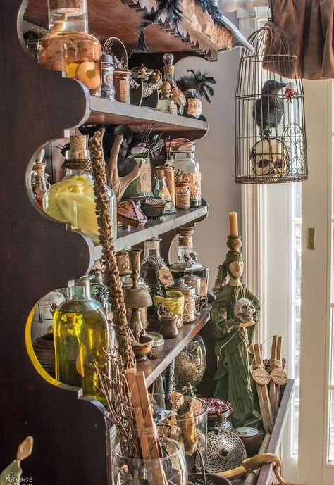 Diy Apothecary Jars, Halloween Decorations Bedroom, Halloween Apothecary Jars, Apothecary Jars Decor, Diy Apothecary, Witches Kitchen, Books Halloween, Witchy Kitchen, Apothecary Decor