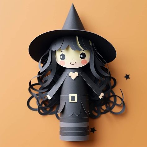 Halloween Tube Crafts, Halloween Crafts With Paper Towel Rolls, Paper Witch Craft, Halloween Wreath Kids Craft, Toilet Paper Roll Witch, Kids Halloween Decorations Diy, Witch Halloween Craft, Toilet Paper Halloween Crafts, Paper Craft Halloween