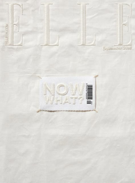 Elle has released a fully embroidered cover for its September issue as part of the magazine’s redesign Embroidery White On White, Garment Label Design, Fabric Graphic Design, Fabric Label Design, Label On Clothes, Magazine Packaging, Its September, Elle Cover, Paper Stitching