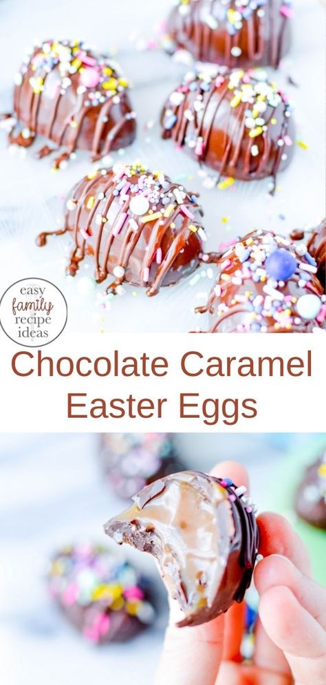 Easy Chocolate Caramel Easter Eggs Recipe Candy Eggs For Easter, Easter Egg Candy Recipes, Easter Goodies Ideas, Homemade Easter Chocolates, Chocolate Covered Easter Eggs, Homemade Easter Candy Recipes, Homemade Chocolate Easter Eggs, Easter Egg Chocolate Ideas, Candy Easter Eggs