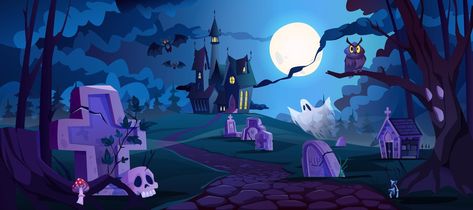 Halloween Landscape, Castle Cartoon, Spooky Castle, Apocalypse Landscape, Forest Cartoon, Halloween Castle, Spooky Castles, Halloween Logo, Halloween Web