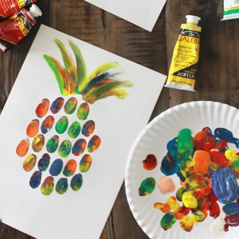 DIY Pineapple Thumbprint Art - http://ift.tt/1KVvOfx Kids Painting Projects, Thumbprint Art, Babysitting Activities, Diy Pineapple, Color Lessons, Crafts For Kids To Make, Learn Art, Finger Painting, Art Video