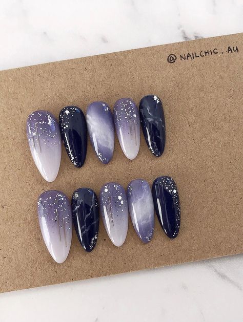 Celestial Nail Art Starry Nights, Japan Nail, Galaxy Nail Art, Art Deco Nails, Manicure Nail Designs, Beauty Nails Design, Galaxy Nails, Blue Nail Art, Pretty Gel Nails