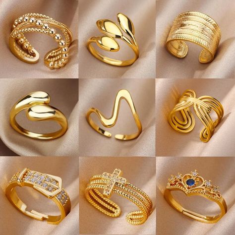 Finger Jewelry, Female Girl, Geometric Ring, Rings Gold, Style Women, Open Ring, Stainless Steel Rings, Rings For Women, Types Of Rings